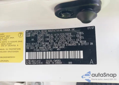 2008 Lexus Rx 350 z USA, uszkodzony, nr VIN 2T2GK31U98C027142